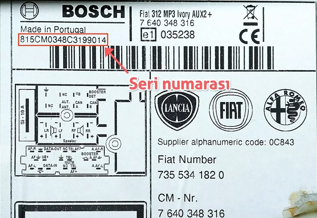 Fiat Bosch Blaupunkt Radio Code Serial No
