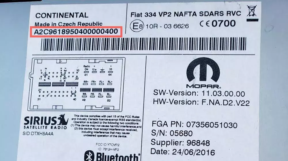 Fiat Egea Continental Radio Code Serial No