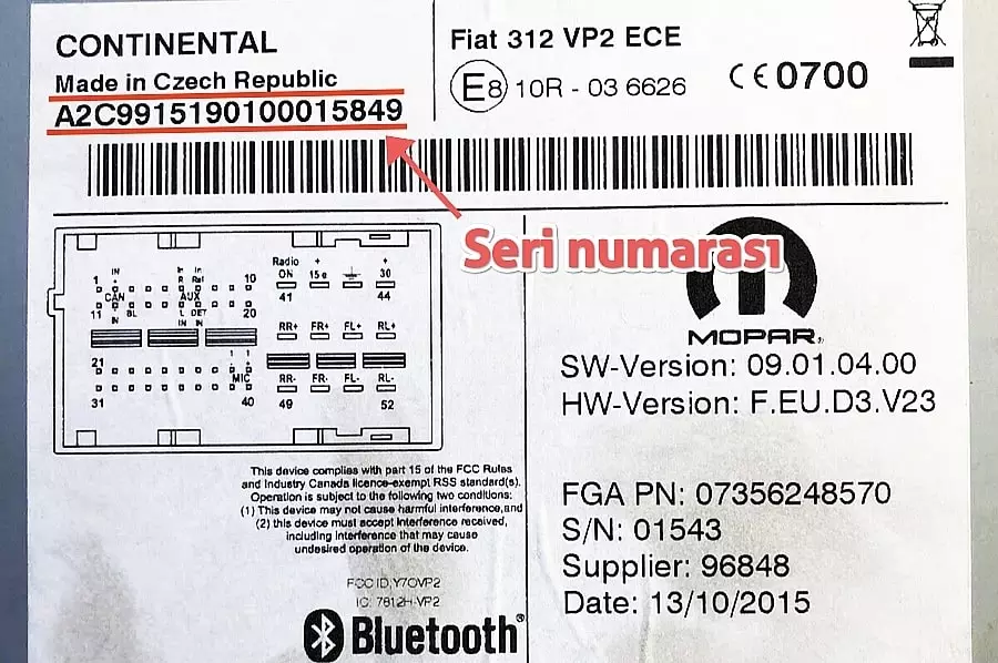 Fiat Continental Radio Serial No Example