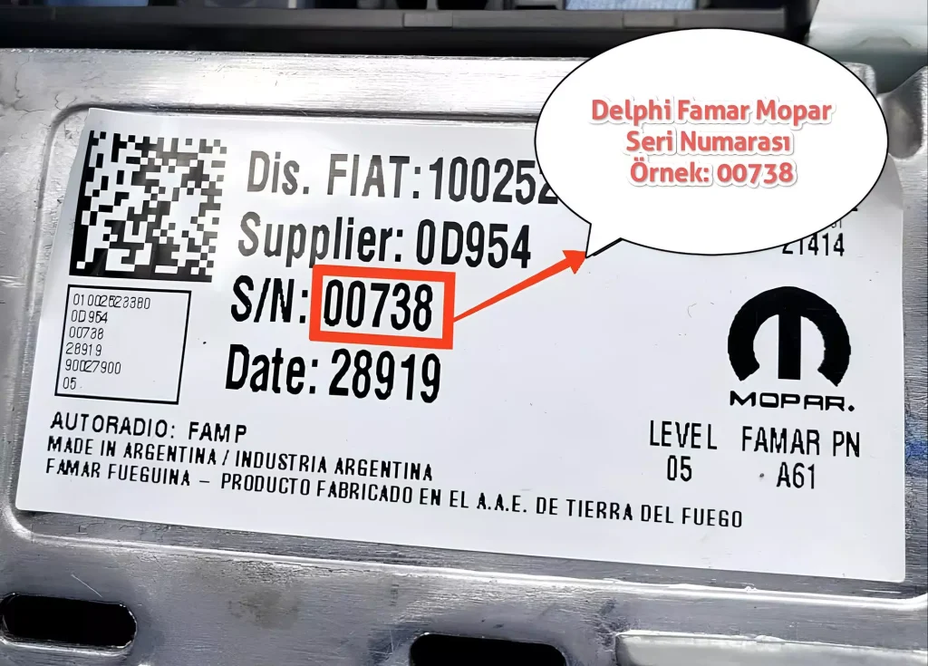 Fiat Delphi Famar Mopar S/N format - Must add DF to the beginning