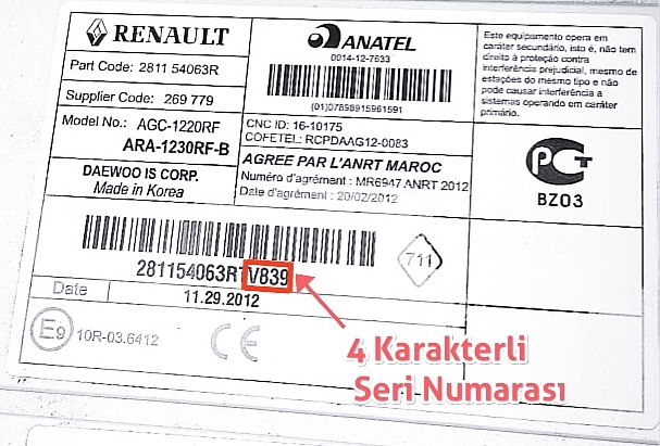 Mercedes Visteon & Renault Serisi Radyo Seri Numarası 1