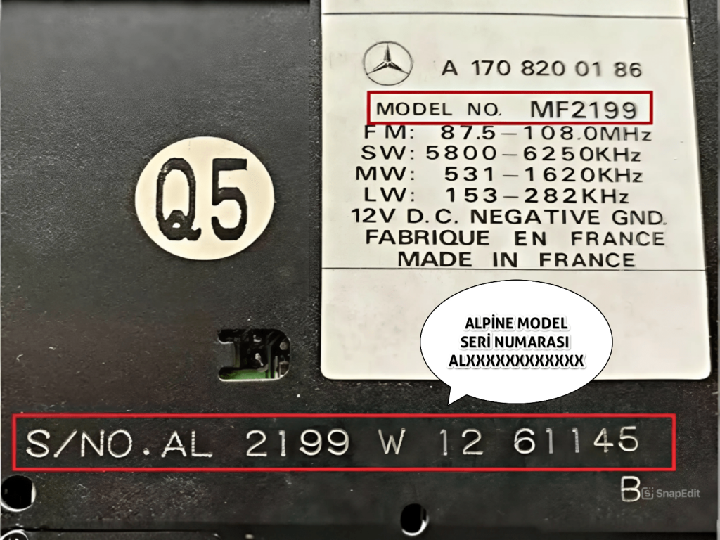 Mercedes Alpine Serisi Radyo Seri Numarası