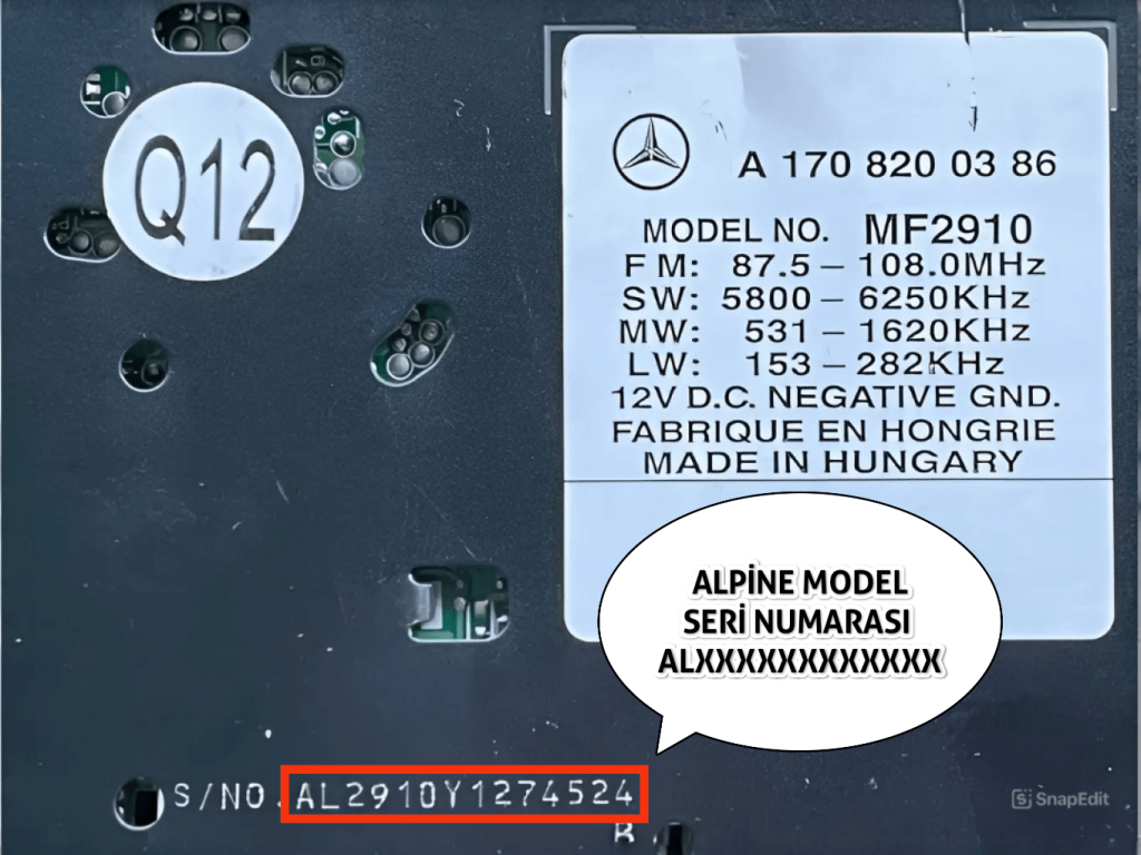 Mercedes Alpine Serisi Radyo Seri Numarası 1