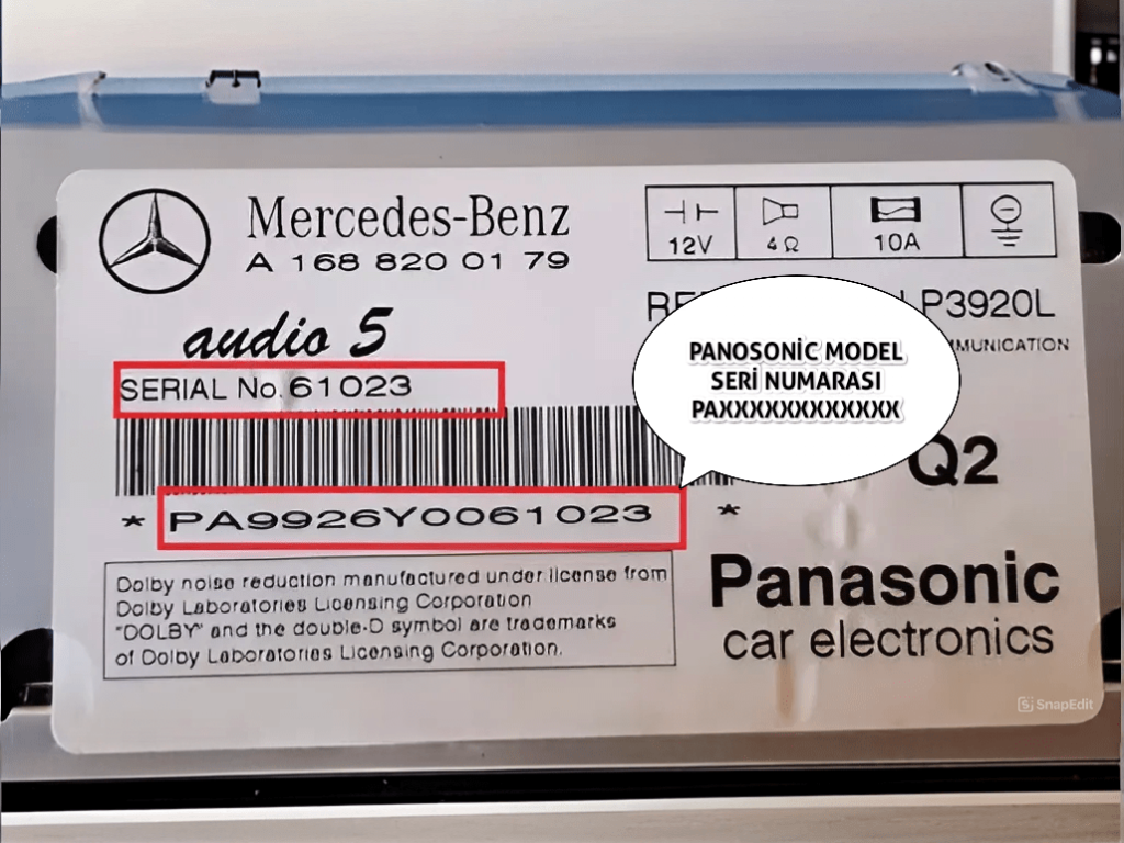 Mercedes Panosonic Serisi Radyo Seri Numarası