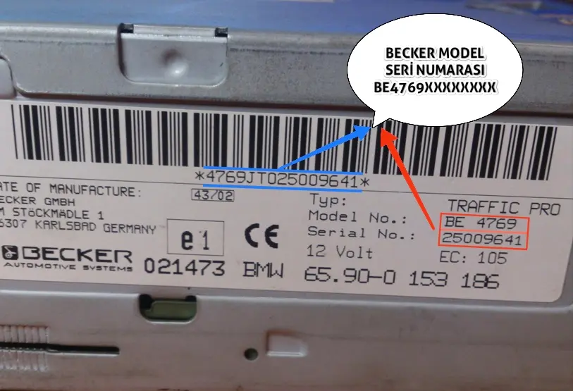 BMW Becker Seri Numarasının Etikette Konumu