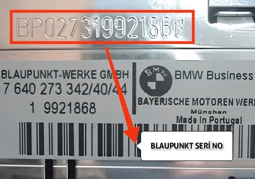 BMW Blaupunkt Seri Numarasının Etikette Konumu