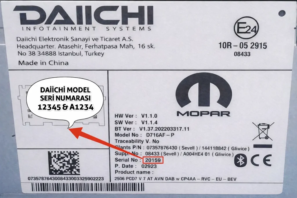 Opel Daiichi Model Radyo Seri Numarası