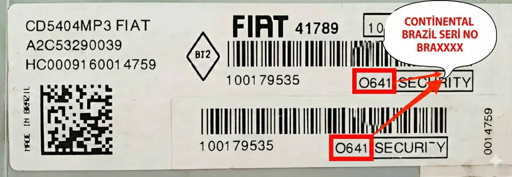 Fiat Brazil Continental Radio Code Serial No