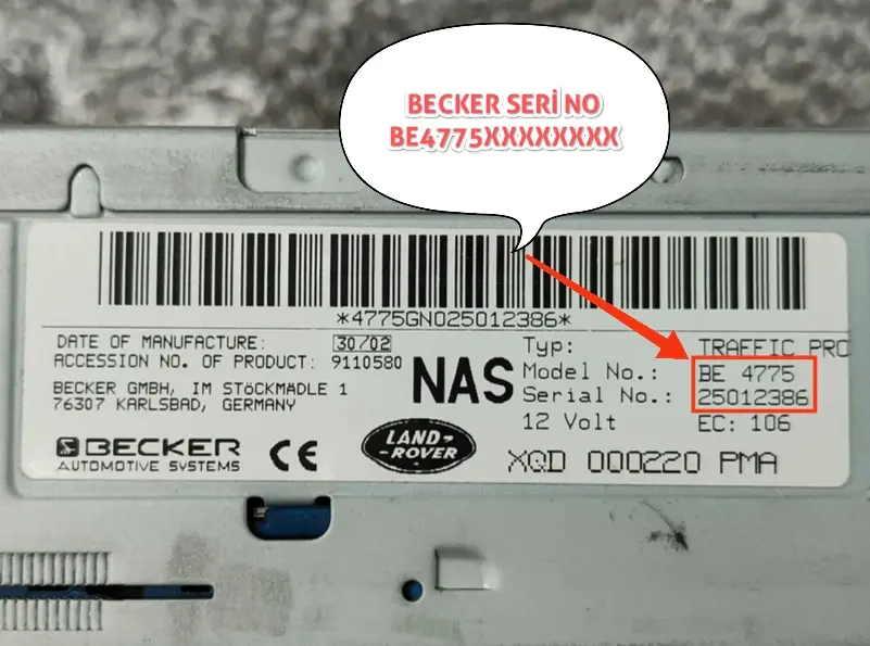 Land Rover Becker Radyo Kodu Örneği