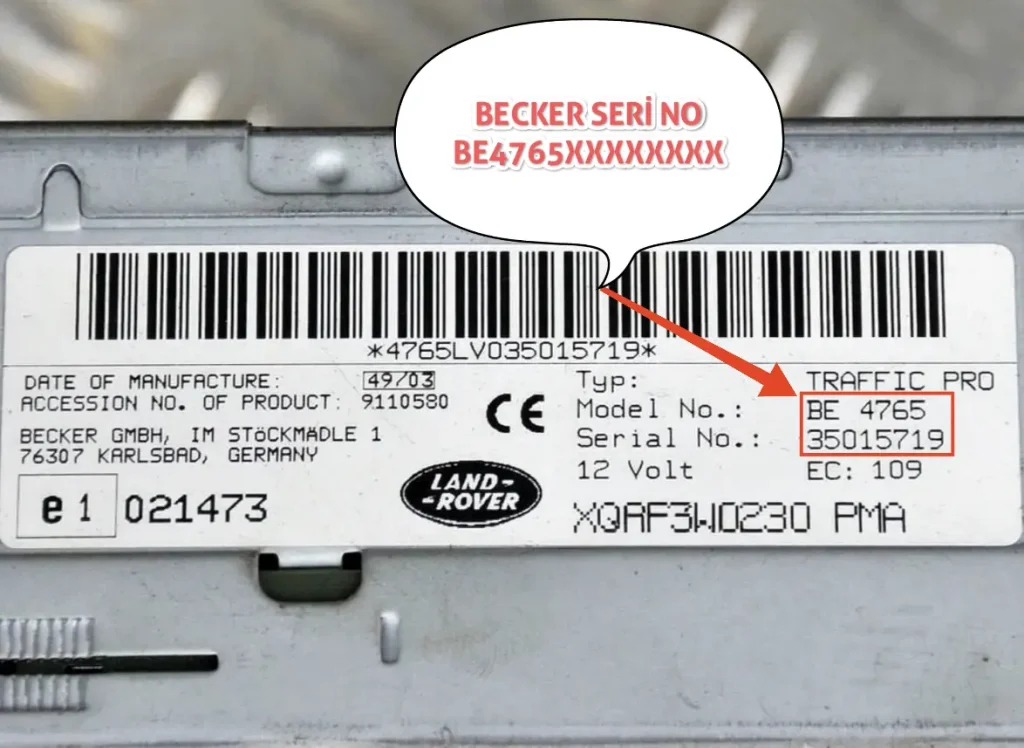 Land Rover Becker Teyp Kodu Seri Numarası