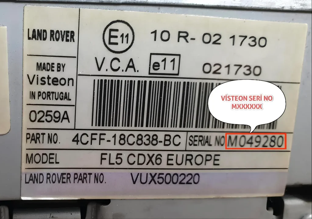 Land Rover Visteon Teyp Kodu Seri Numarası