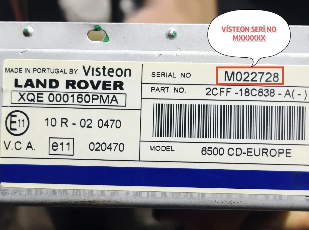 Land Rover Visteon Teyp Kodu Seri Numarası