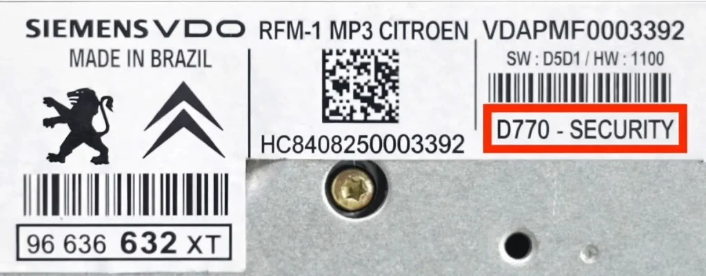 Citroen Siemens VDO Brazil Radio Code Serial Number