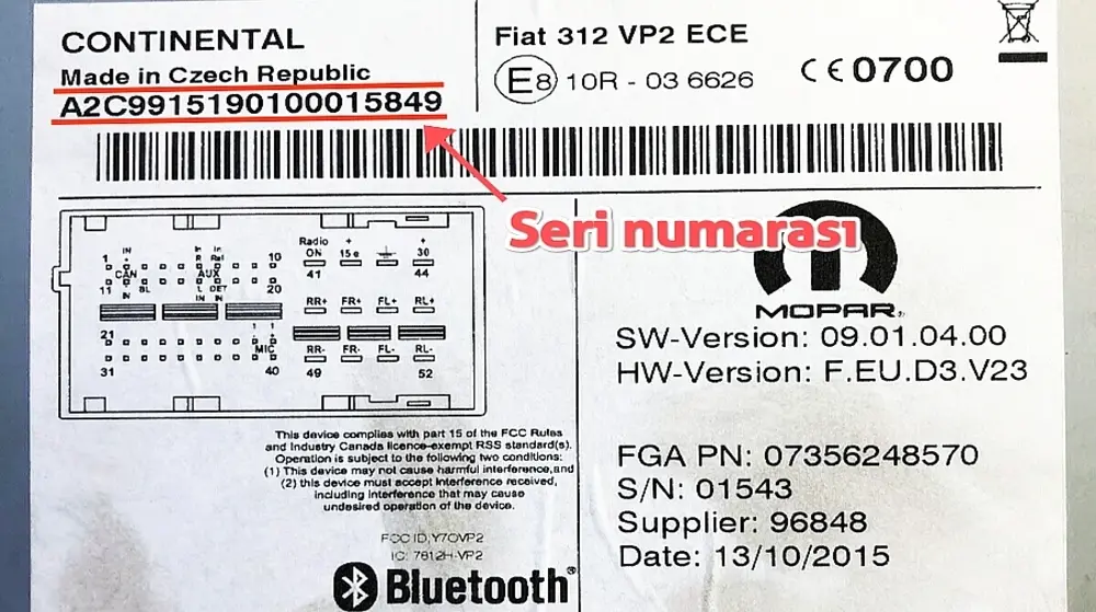 Fiat Continental Teyp Seri No Örneği