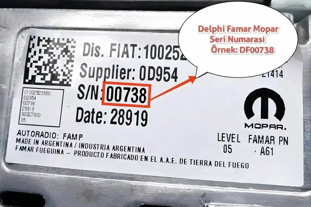 Fiat Delphi Famar Mopar S/N formatı - Başına DF eklenmeli
