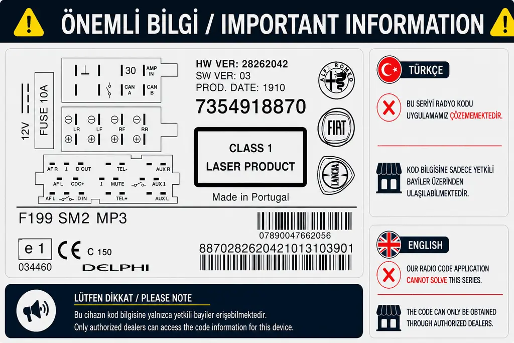 Fiat Delphi F199 SM2 MP3 Radyo Kodu Desteklenmiyor