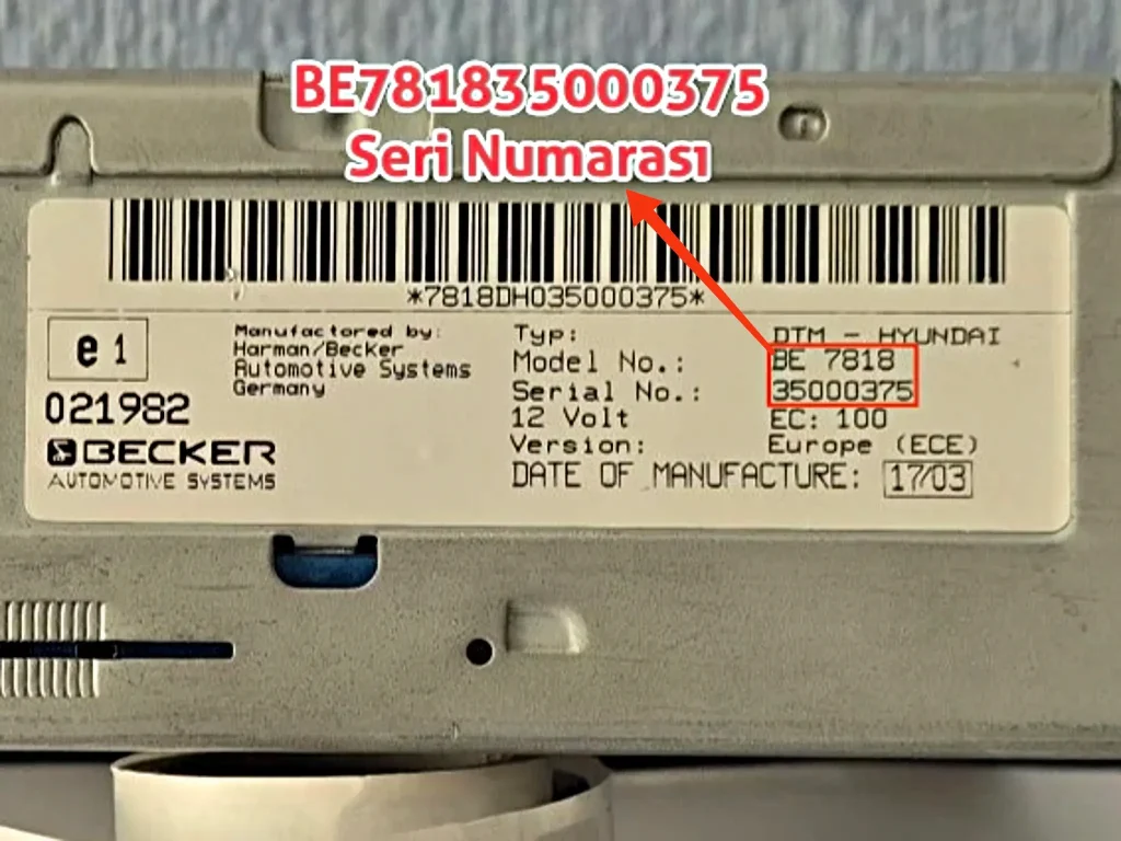 Hyundai Becker Navigasyon Radyo Kodu Etiketi