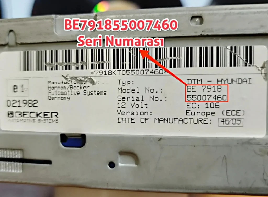 Hyundai Becker BE Serisi Seri Numarası