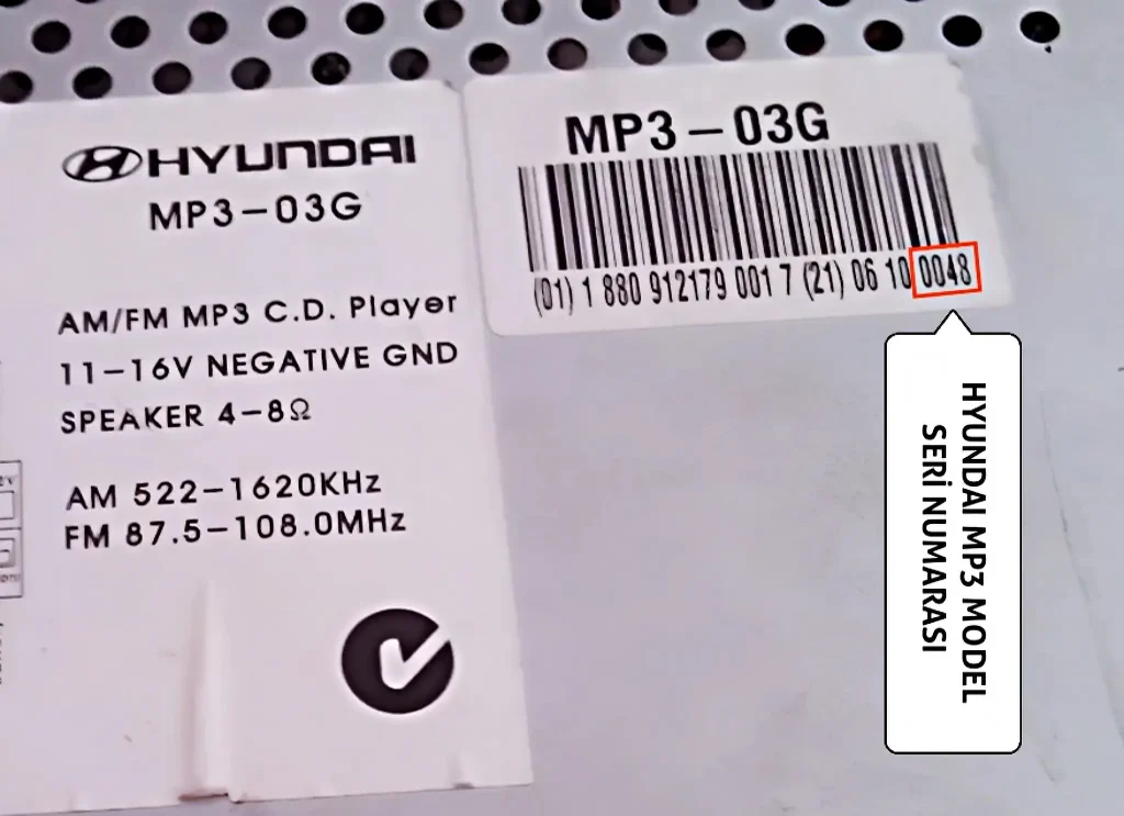 Hyundai MP3 Modeli 4 Haneli Radyo Kodu