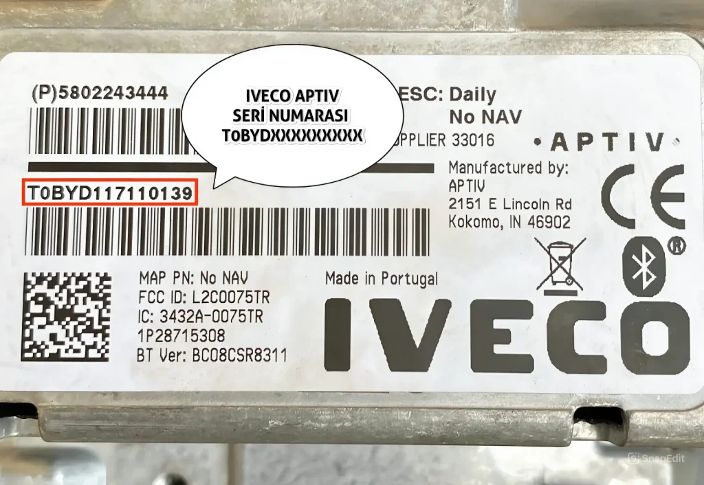 Iveco APTIV Dokunmatik Ekran Seri Numarası