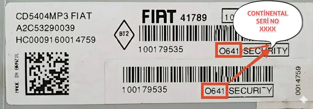 Iveco Continental Teyp Seri Numarası A123 Örneği