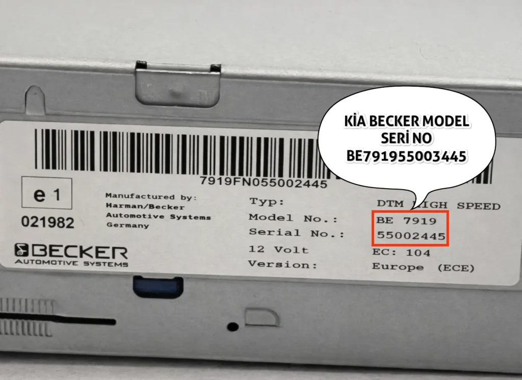 Kia Becker BE7919 Sportage Radio Code