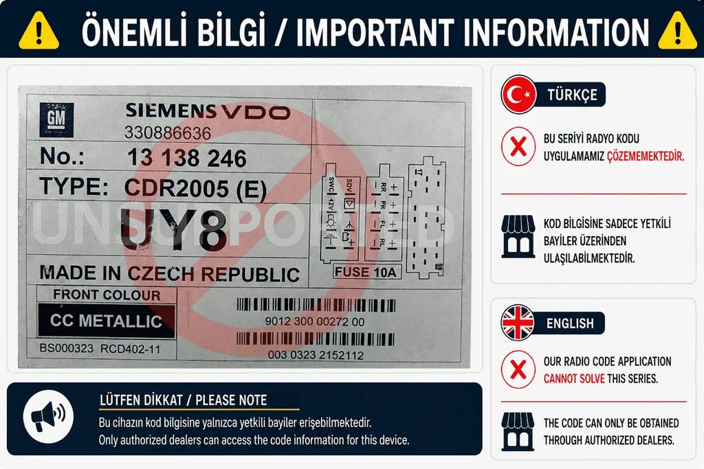 Siemens VDO CDR2005 Desteklenmeyen Radyo Serisi