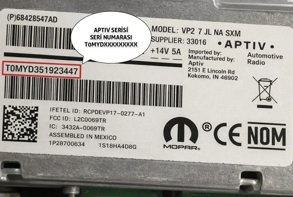 Chrysler Delphi Aptiv Radio Code Serial Number