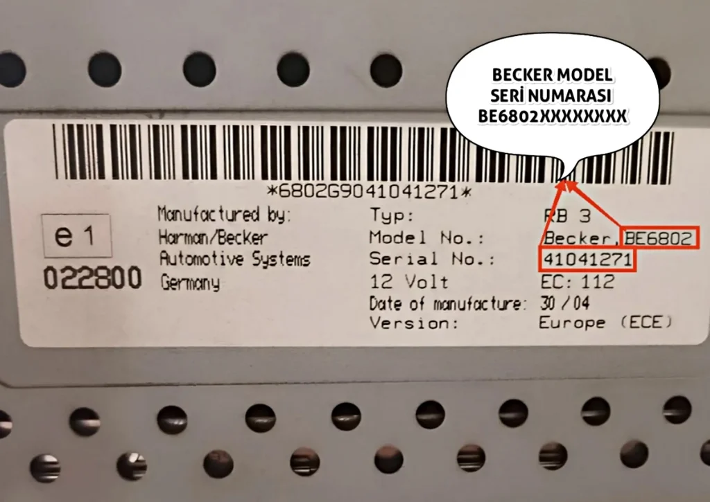 Chrysler Becker Radio Code Serial No