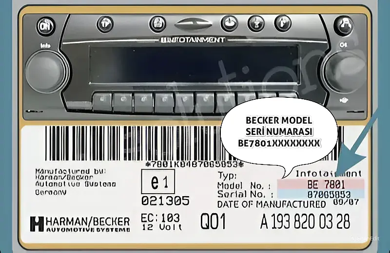 Maserati Becker Radyo Kodu Seri No BE7801