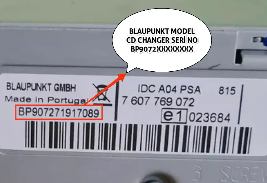 Maserati Blaupunkt BP Seri Numarası Örneği
