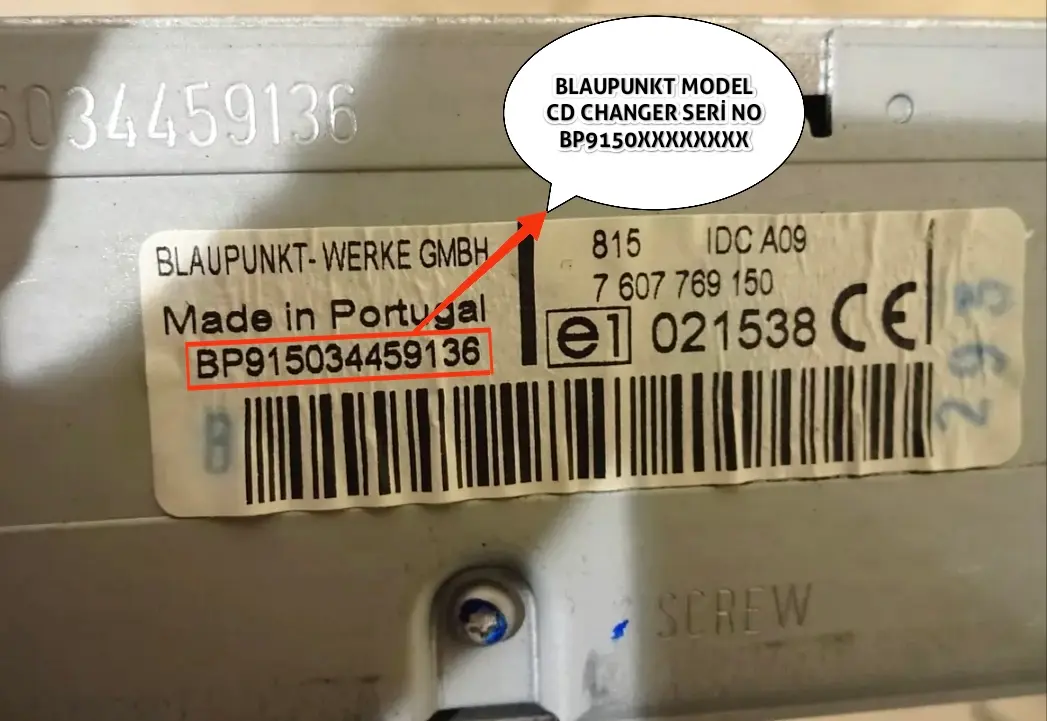 Maserati Blaupunkt 815BP Seri Numarası Örneği