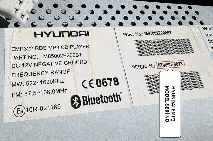 Hyundai EMP3 Series Radio Serial Number Example