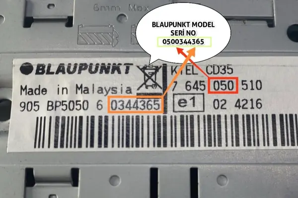 Scania Blaupunkt 10 Haneli Radyo Seri Numarası Örneği