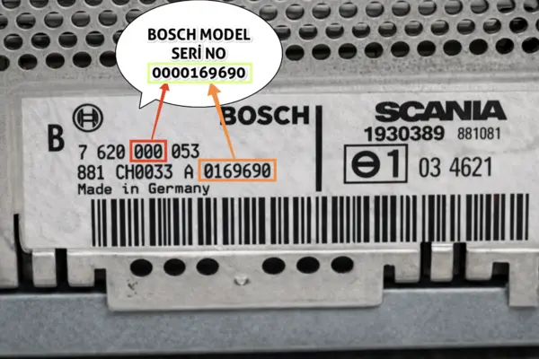 Scania Bosch 10 Haneli Radyo Seri Numarası Örneği 1