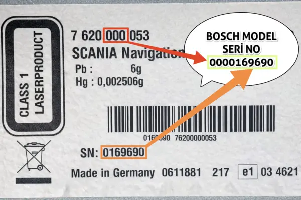 Scania Bosch 10 Haneli Radyo Seri Numarası Örneği