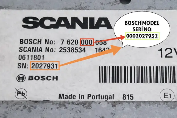 Scania Bosch 10 Haneli Seri Numarası Örneği 1