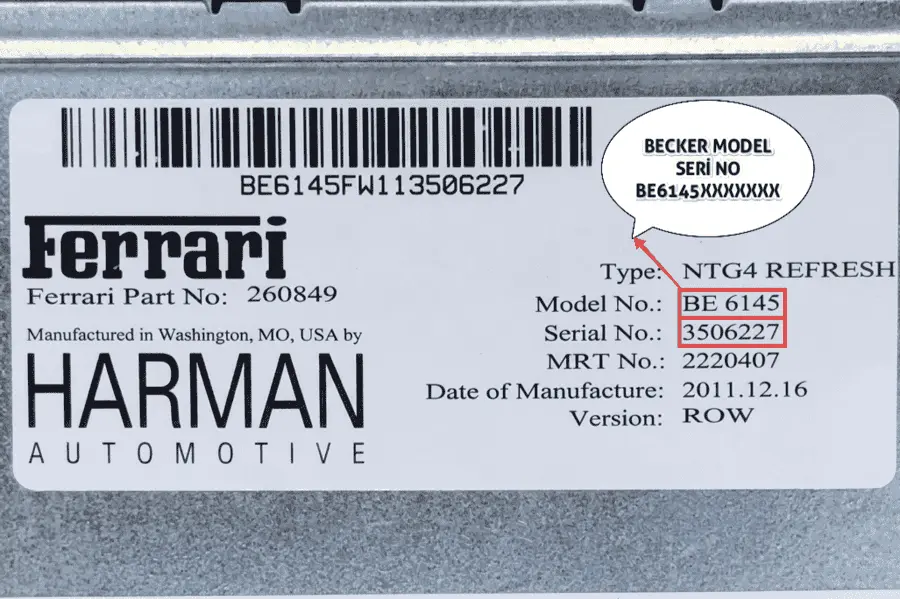 Ferrari Becker Radio Serial Number