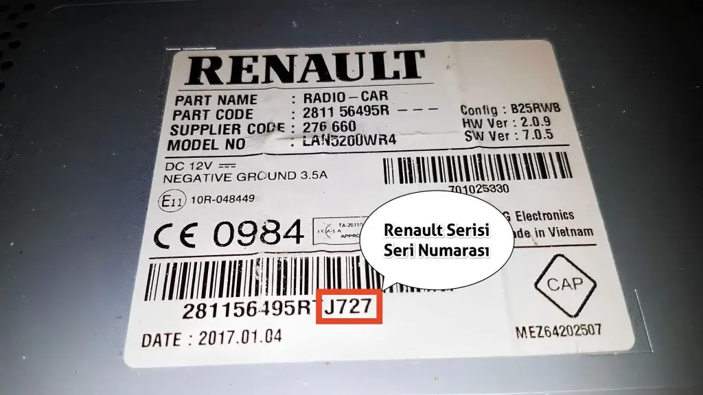 Nissan Renault Series Radio Serial Number