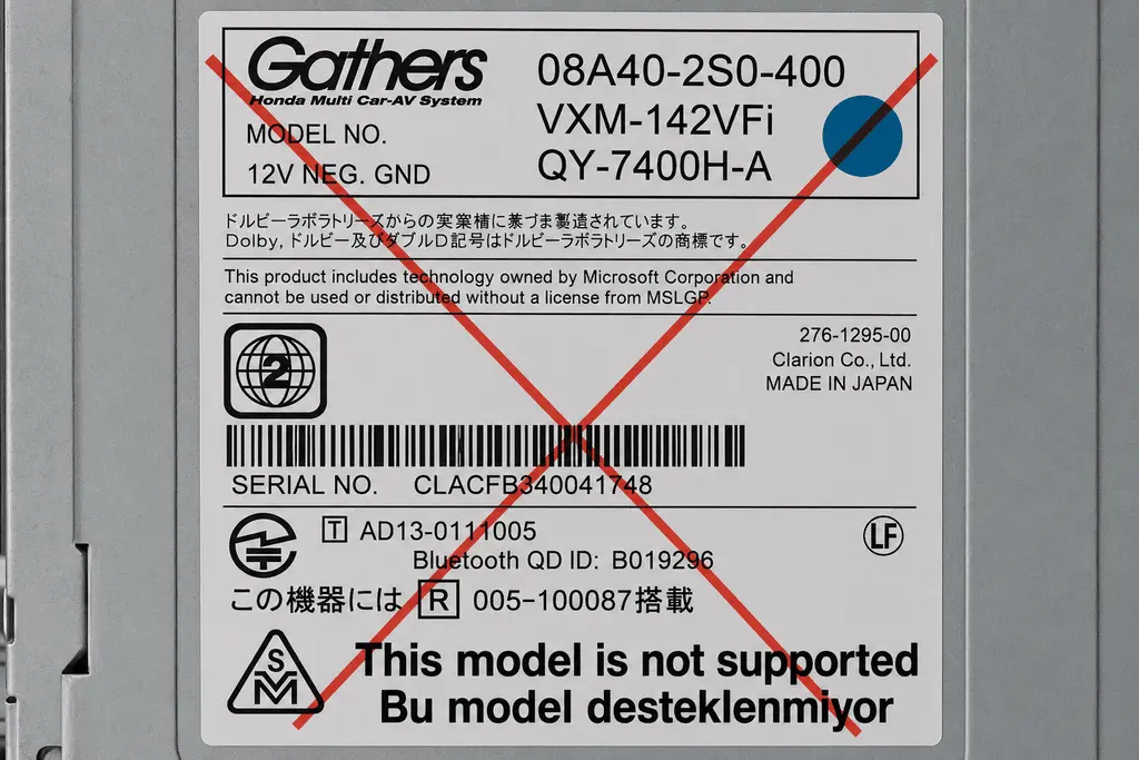 Honda Gathers VXM-142VFi Clarion üretimi etiket - desteklenmiyor