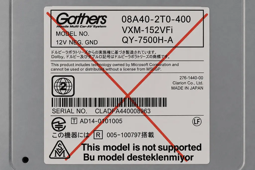 Honda Gathers VXM-152VFi Clarion üretimi etiket - desteklenmiyor